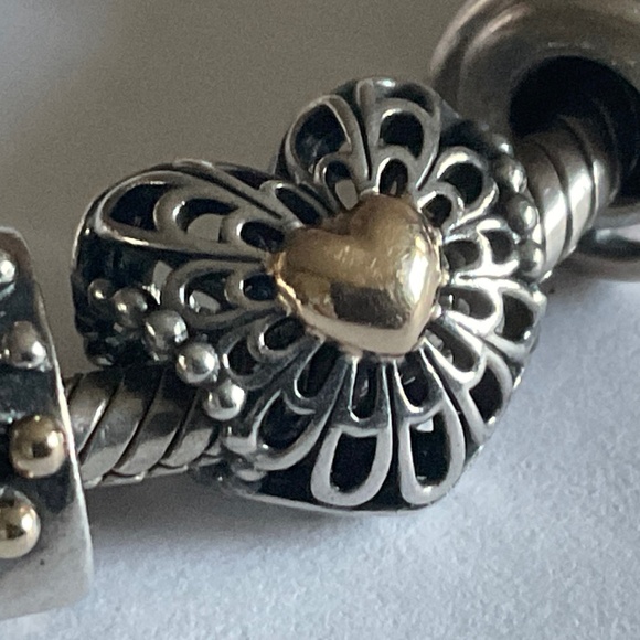 Pandora 14k heart and silver charm - Picture 3 of 5